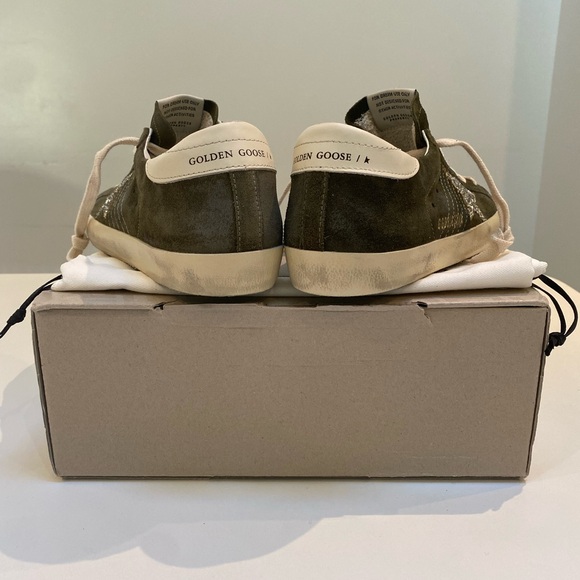 Golden Goose Superstar Sneaker Green Suede/Silver Glitter/Cream sz 39 New in Box - Picture 5 of 12